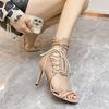 Fashion Women's Sandals Super-high Heels Ankle Boots Sexy Strip Pole Dance Shoe Wedding Peep-toe Sandals with Ties Ladies Shoes