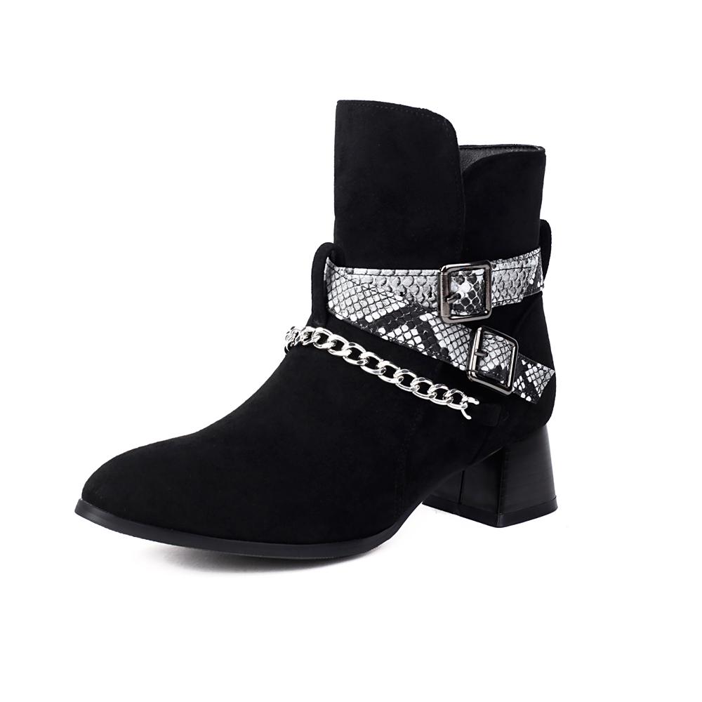 Fashion Autumn Winter Vintage Boots Fashion Metal Chain Chunky Heel Boots Punk Walking Ridding Boots Women Western Cowboy Cossacks Botas