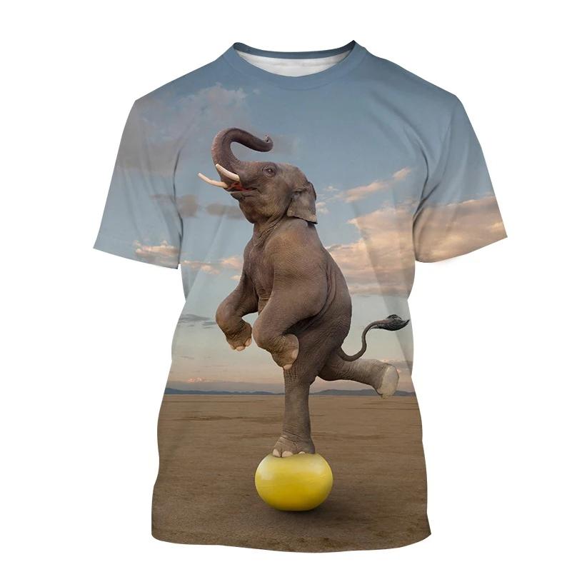 New Fun Animal Elephant Print Children's T-shirt with Street Elements O-Neck Plus Size Comfortable Top Short Sleeves