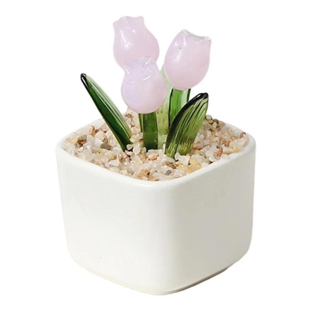 Mini Glass Flower Bouquet with Flowerpot Glass Flower Decor Blown Glass Flower  Wedding Decoration