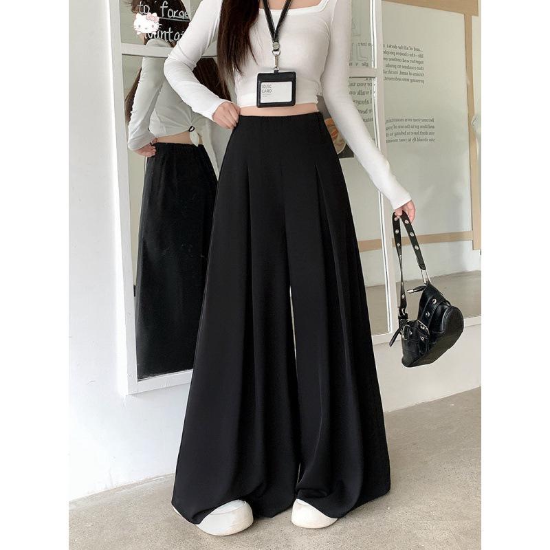 

2026 Spring Plus Size Women s Elegant Loose-Fit Wide Leg Floor-Length Pants 2XL чорний