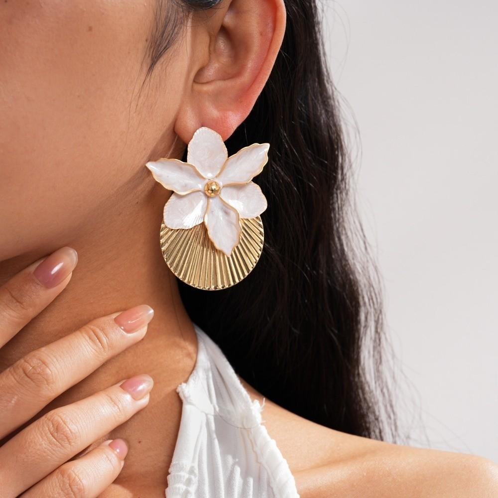 Shell Shape Floral Ear Studs Oil Drip Ear Pendant Orchid Flower Shell Earrings Summer