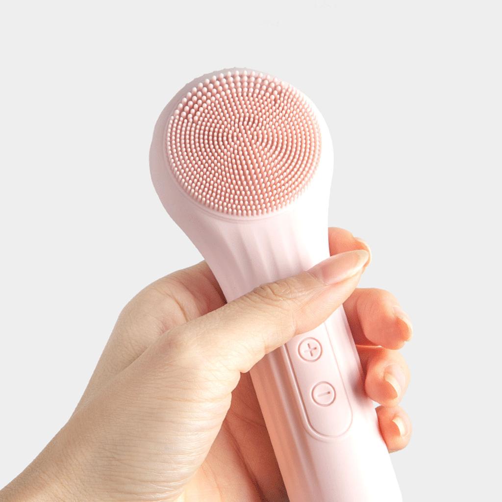 Facial Cleansing Brush Vibration Exfoliating Heating Silicone Face Scrub Brush for All Skin Types Pink Pink