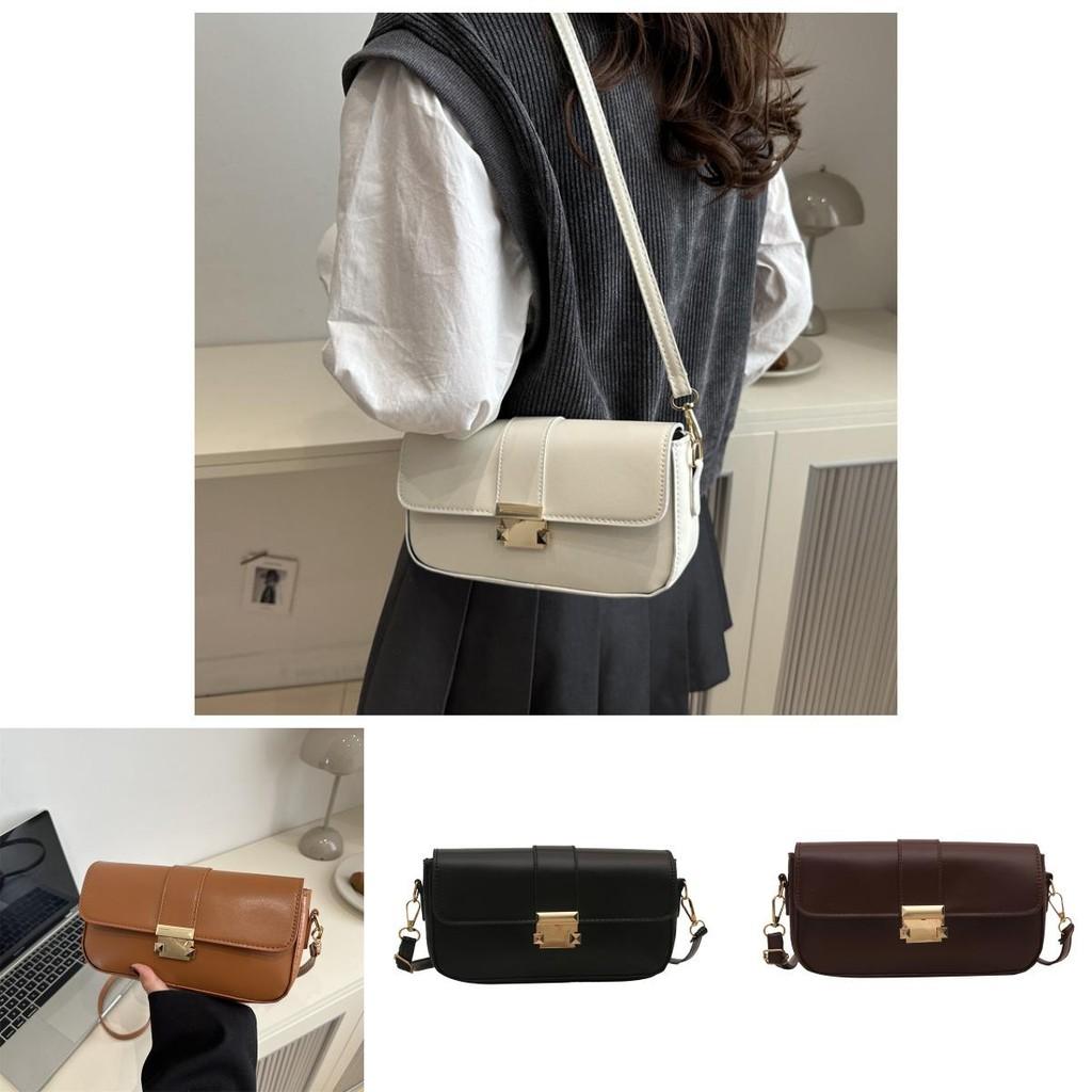 Stylish Vintage Chic Lock Buckle Small Square Bag For Women In Black White And Khaki