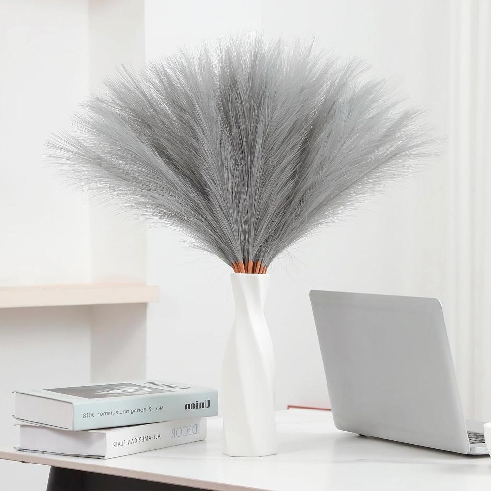 

Пампасная трава 55см/22дюйма Искусственная пампасная трава Декор для комнаты Свадебное оформление 10pcs светло-серый