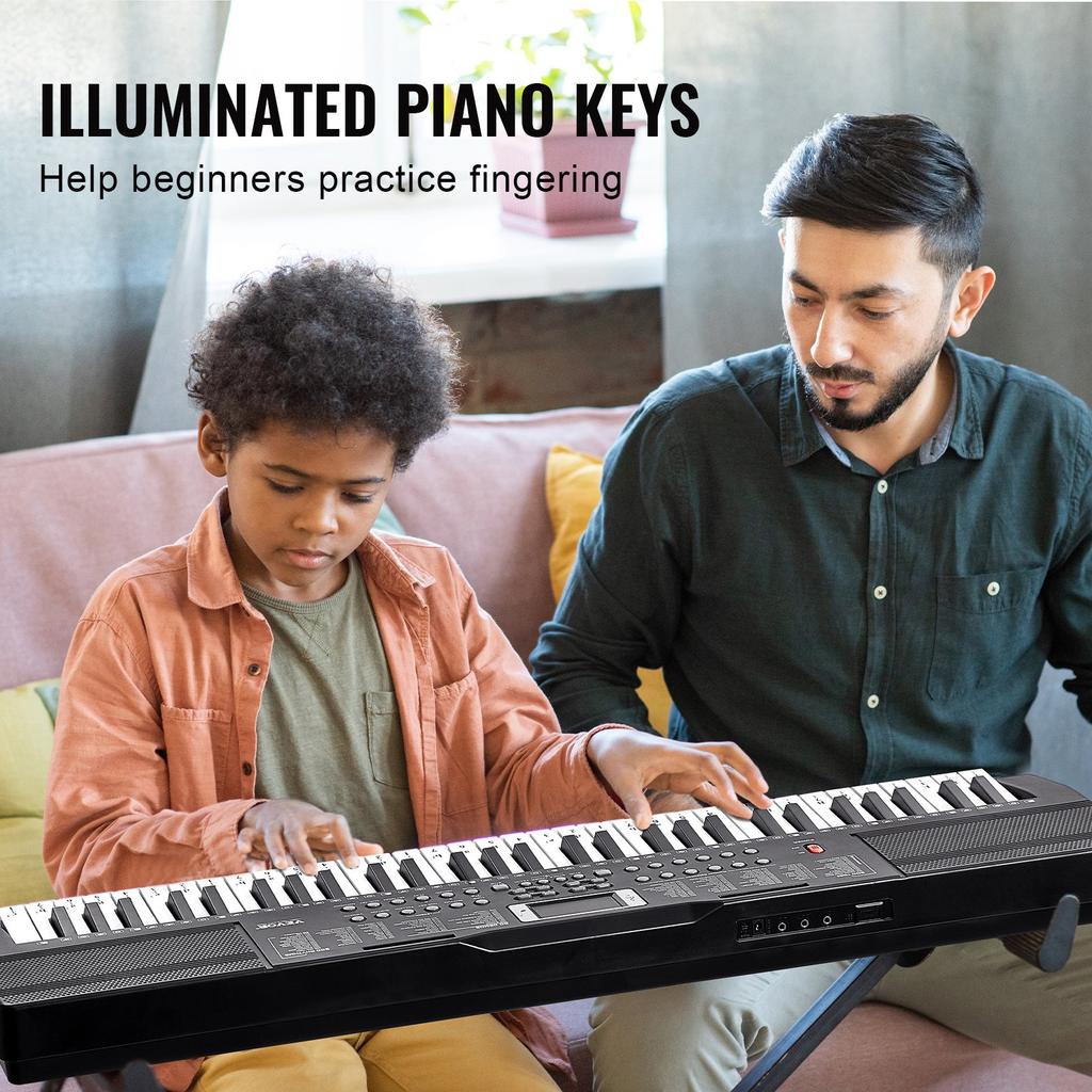 VEVOR 61 Key Digital Keyboard Piano, 200 Tones 200 Rhythms, Electric Portable Piano Keyboard Kit with 60 Demo Songs Built-In Dual Speakers Headphones