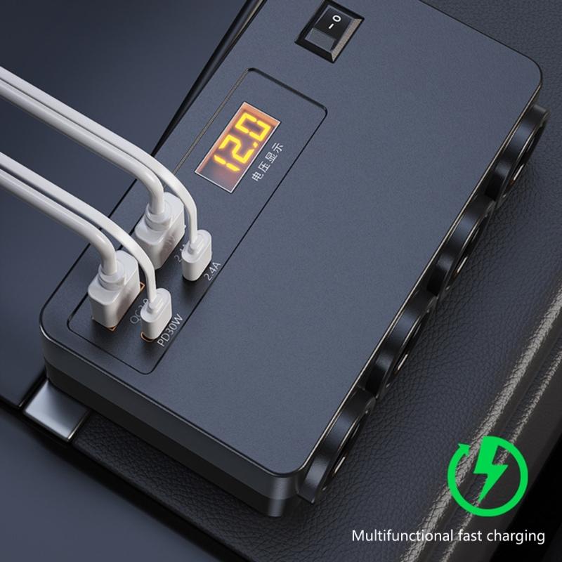 Automotive Power Adapter With Voltage Display 12V 24V Input Fast Charging USB Ports Overheat Protection For Cars Trucks