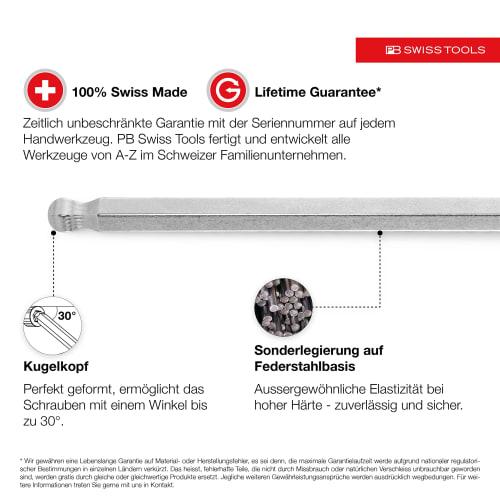 PB SWISS TOOLS Ball Head Long Hex Wrench Set 212.LH-10CN