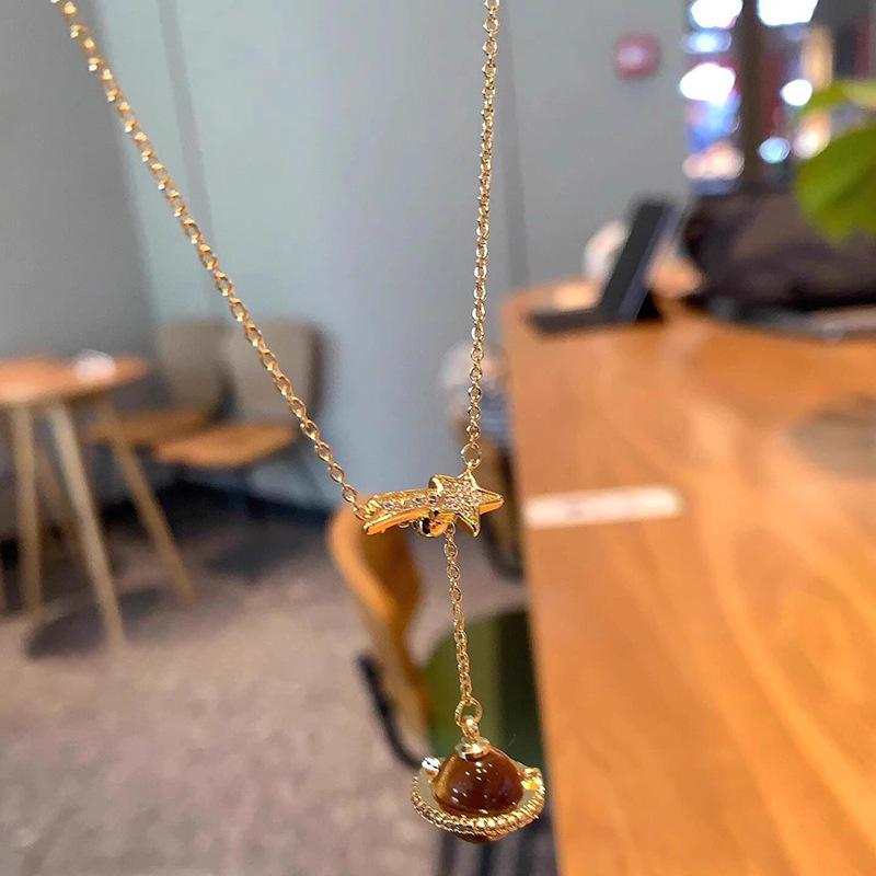 Collana Saturno Occhio di Tigre Zircone - Catena per Maglione Raffinata di Lusso Leggero.