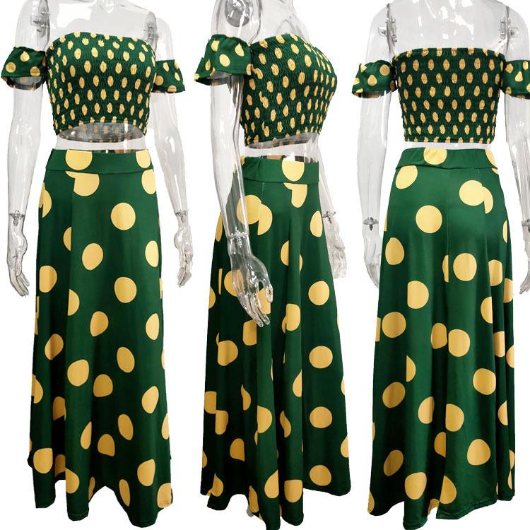 2024 European & American Summer Slim-Fit Strapless Bohemian Mid-Length Vintage Print Dress Set