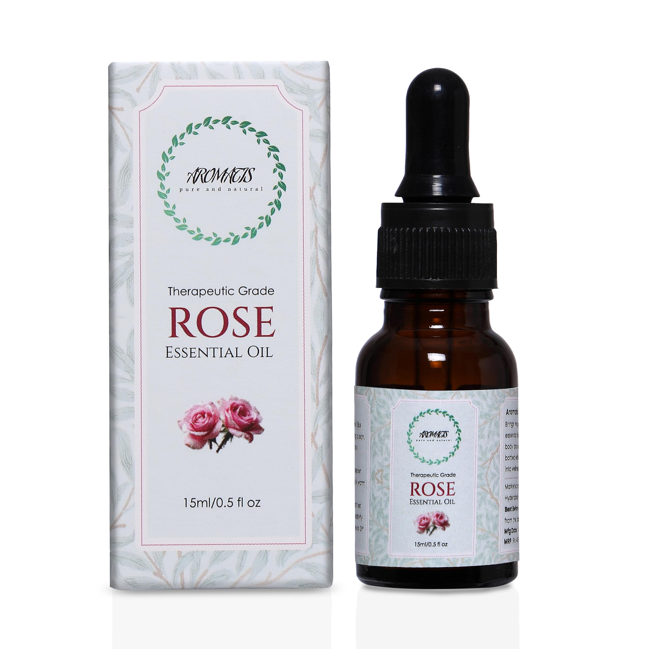 Aromatis Rose Essential Oil | 15ml 100% pure | Natural Therapeutic Grade Aroma Oil for Relaxation, Diffuser, Massage & Skin Care