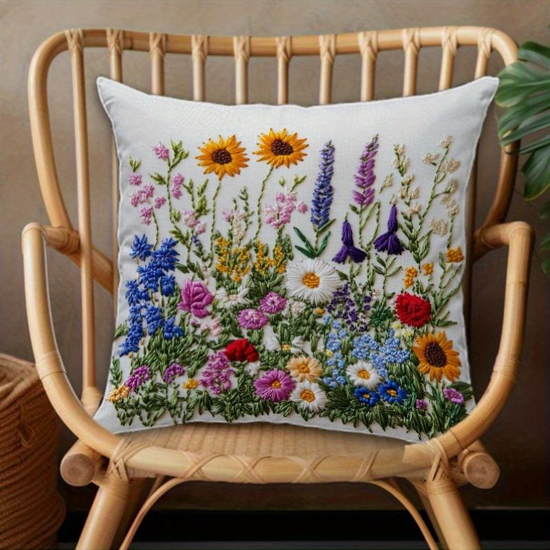 1/4pcs Floral Embroidered Pillowcases with Colorful Flowers Sofa Cushion Cover Home Bedroom Room Decoration