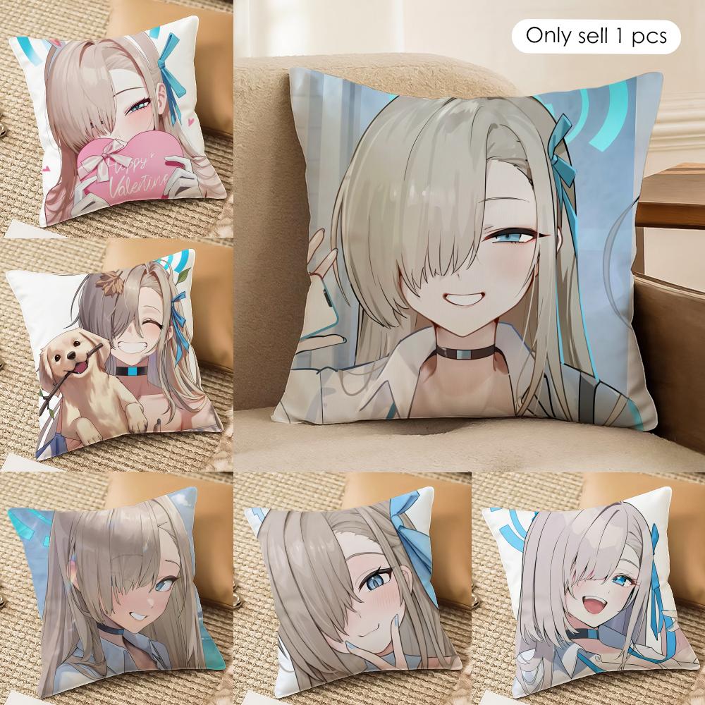 I-Ichinose Asuna Blue A-Archive Cushion Cover Silky Short Plush Invisible Zipper Dustproof Sofa Pillow Case For Home Decor