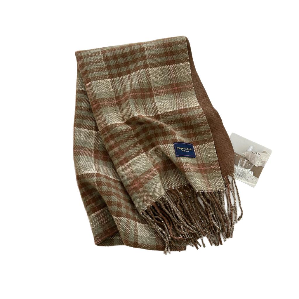 New Double sided Gradient Checkered Scarf for Men and Women in Autumn and Winter Warm and Fashionable Commuting Tassel Scarf