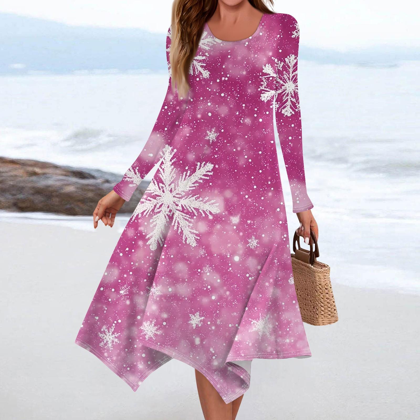 

Жіноча повсякденна модна сукня міді з круглим вирізом і довгими рукавами з нерегулярним подолом XL рожевий