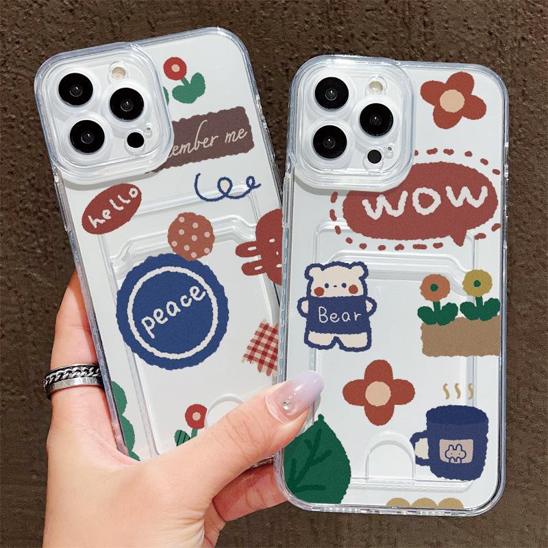 Card Slot Holder Silicone Wallet Pocket Case For Samsung A15 A25 A35 Xiaomi Redmi Note 12 13 14 Oppo A38 A58 A78 iPhone 16 17 Cover Clear Phone Bumper
