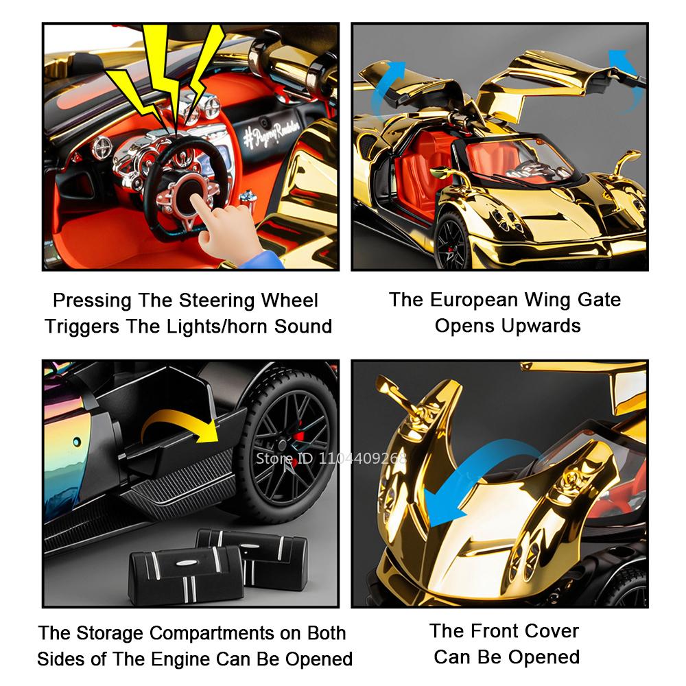 1:24 Scale Huayra BC 720S Sports Car Model Toy Sound Light Pull Back Supercar Shock Absorption Models Boys Gift Decoration