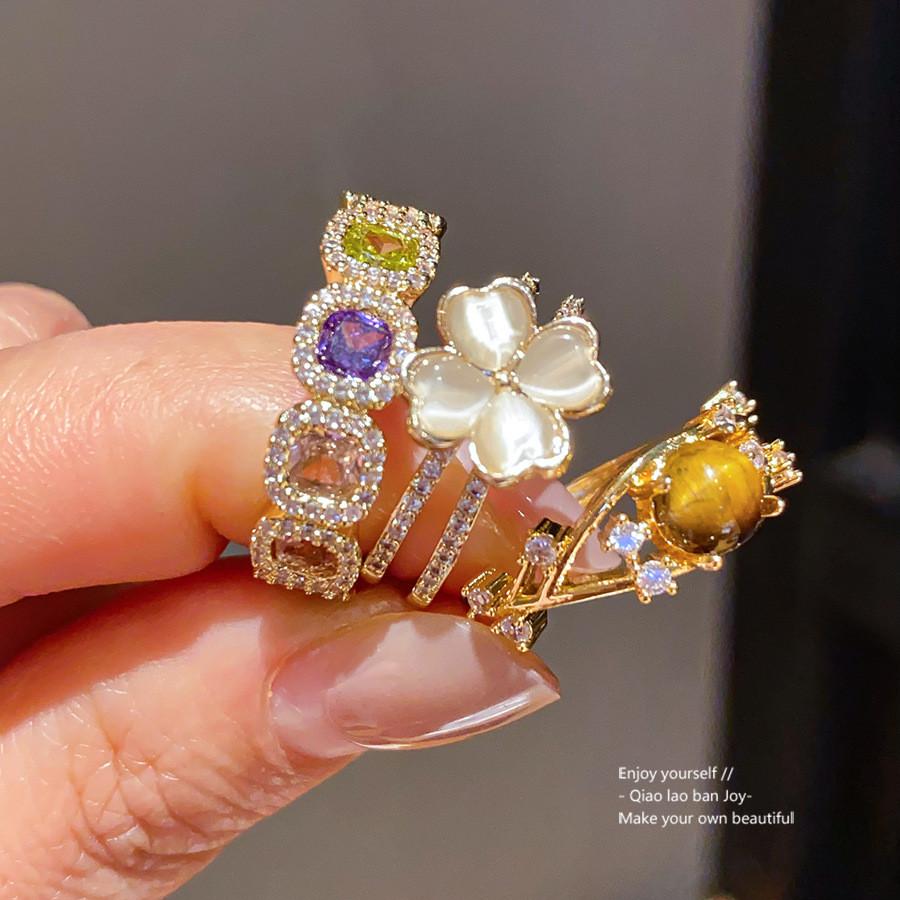 Geometric Gold Plated Zirconia Ring For Women Stylish Minimalist Fashion Jewelry
