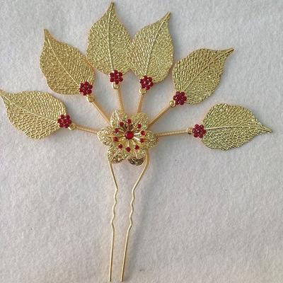Ancient Style Headwear Thai Headdress Leaf Ancient Hanfu Headwear Metal Hair Sticks Gold Flower U Shape Hairpin