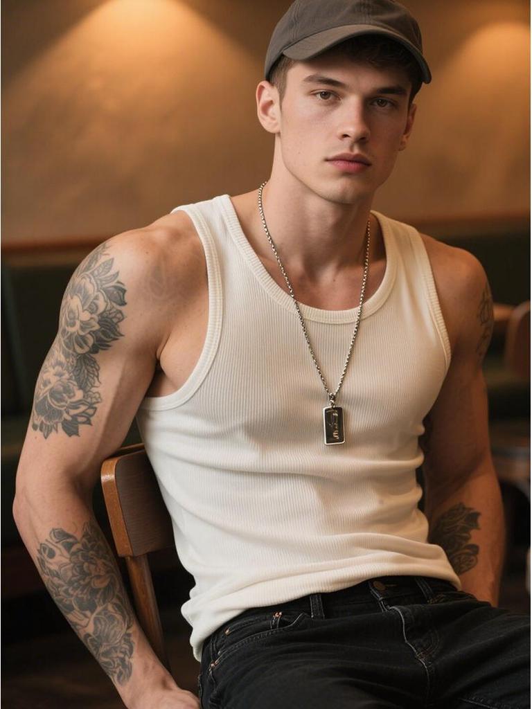 Vintage White Cotton Ribbed Tank Top for Men - Heavyweight Fitness Vest