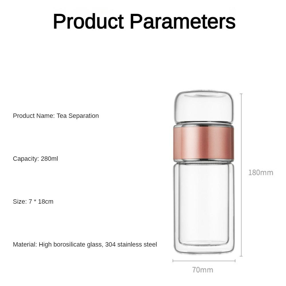 

Бутылка для воды для чая 280 мл, двухслойная чашка для заваривания чая из боросиликатного стекла, стакан для питья, бутылка для воды с фильтром для чая 280ML зелёный