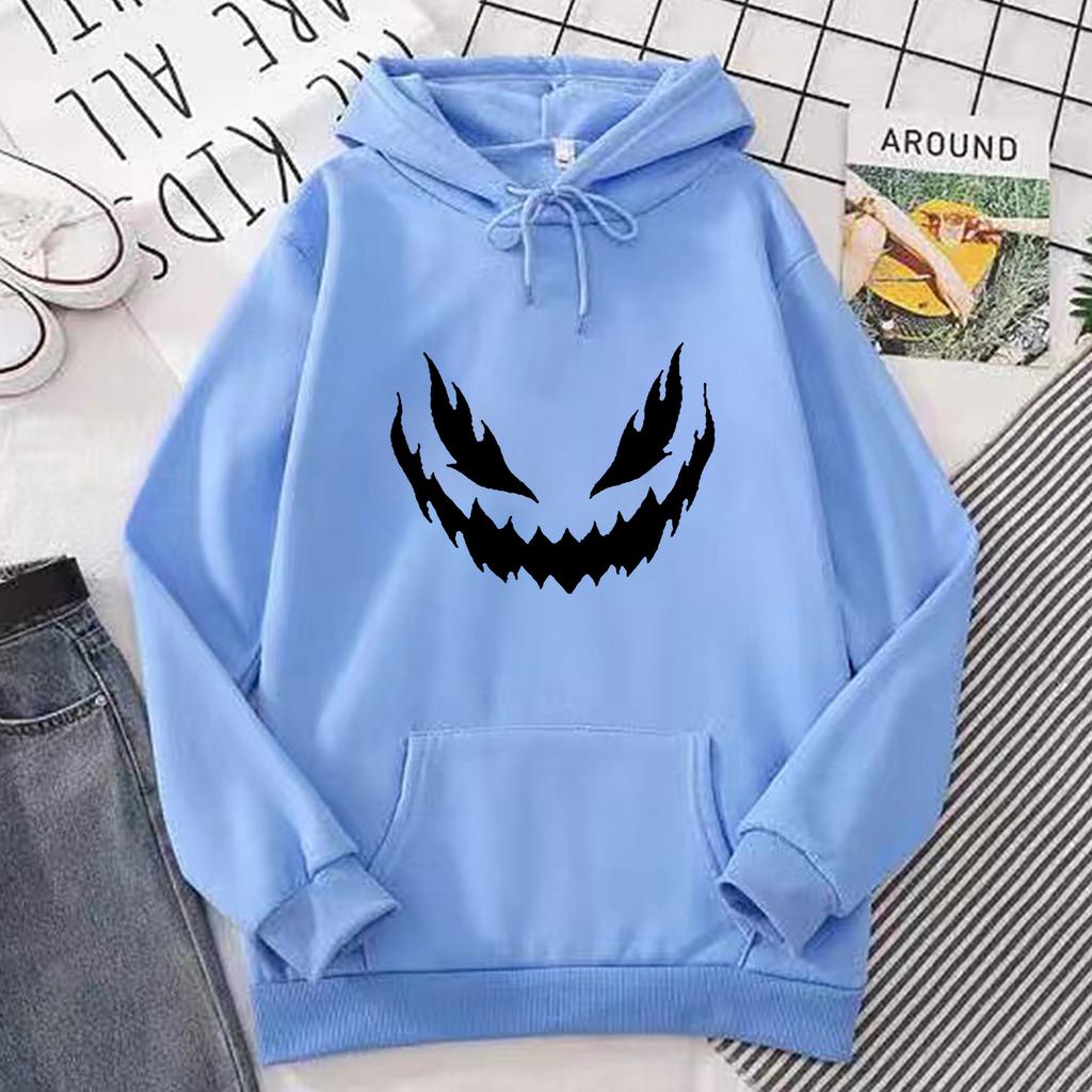 High-Quality Fashion Trendy Printed Autumn Winter Frayed Edge Emoji Printed Hoodie Sweatshirt Unisex Korean Style Trendy Casual