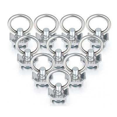 10Pcs Single Stud Fitting L Track 4000LB Capacity with Stainless Steel Round Ring Aluminum Keeper Cargo Control Tie Down Anchors