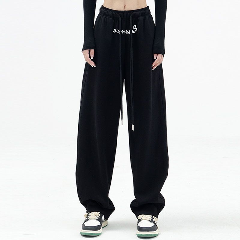 

Брюки широкие осенние новые уличные танцы больших размеров женские повседневные на кулиске Black XXXL [85.00 kg-100.00 kg]]