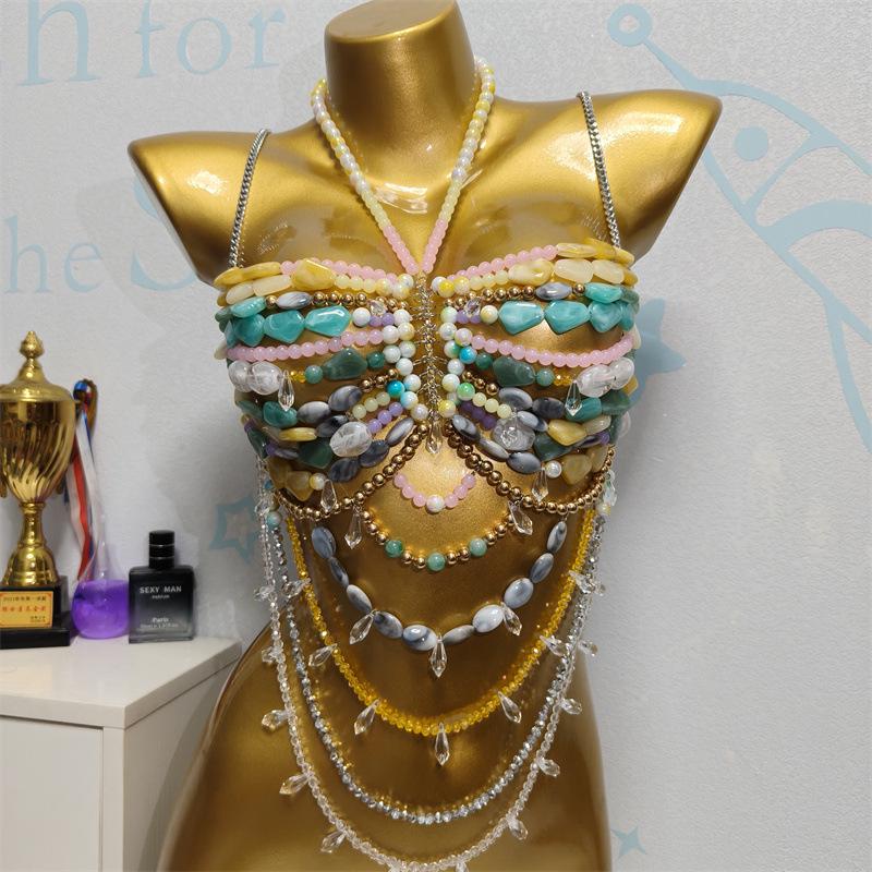 DS886 European Handmade Beaded Chest Chain: Women s Multi-layer Fashion Accessory One Size разноцветные