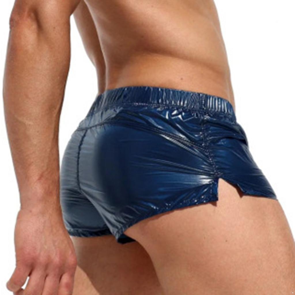 Männer Low Rise Seiten Schlitz Shorts Badehose Einfarbig Slim Fit Glänzende Unterwäsche Urlaub Strand Pool Party Nachtclub Kostüme