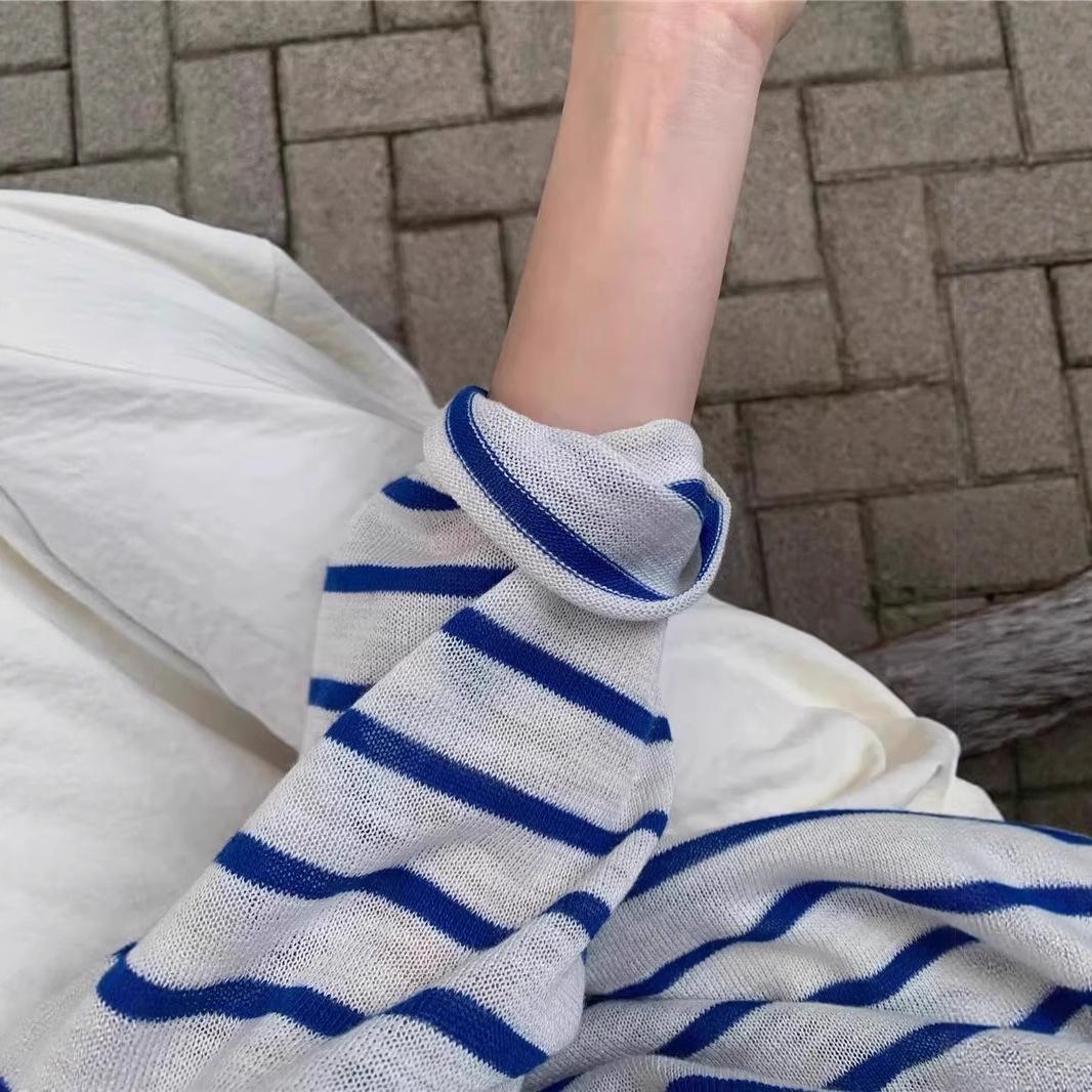 

Women s Lightweight Long-Sleeve Knitted Sun Protection Striped Sweater Top M