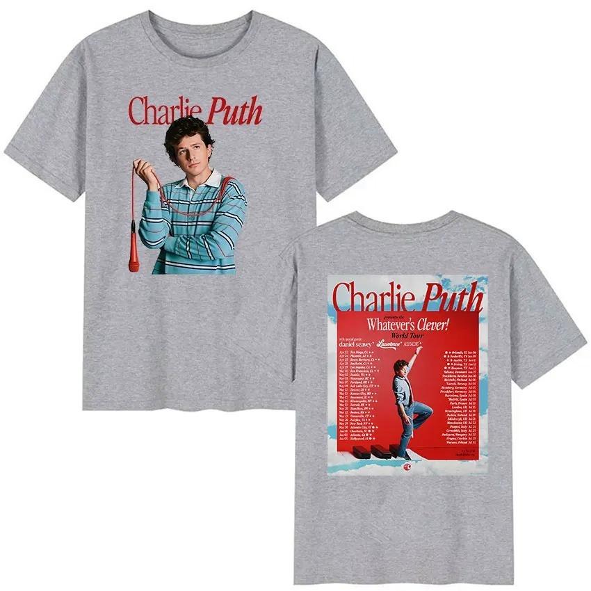 Charlie Puth Whatevers Clever World Tour 2026 Grafik T-Shirts Unisex Vintage Mode Baumwolle Kurzarm T-Shirt Streetwear Y2K