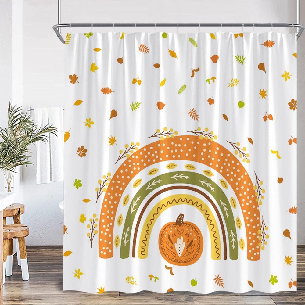 

Cartoon Shower Curtain Autumn Leaf Heart Pattern Pink Love Doodle Bathroom Decor Kid Child Polyester Bath Curtain With Hook W60H190(CM)-1 Pcs