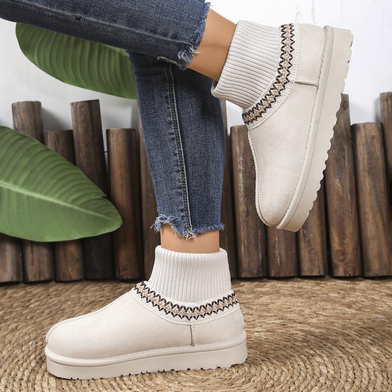 Classic Suede Non Slip Snow Boots Women 2025 Winter Soft Thick Bottom Cotton Ankle Boots Warm Plush Embroidery Decoration Shoes
