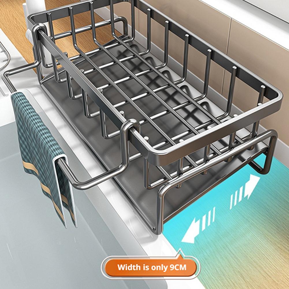 Kitchen Spice Storage Shelf with Drainage Rack, Installation Sink Organizer, Tap-Mounted Shelf for Home Kitchen Accessories