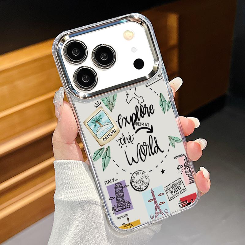 Snow Mountain Scenery Phone Case For iPhone 17 Pro Max Plating Lens Frame Clear Soft Cover For iPhone 16 15 14 13 Pro Max 11 16E 17E