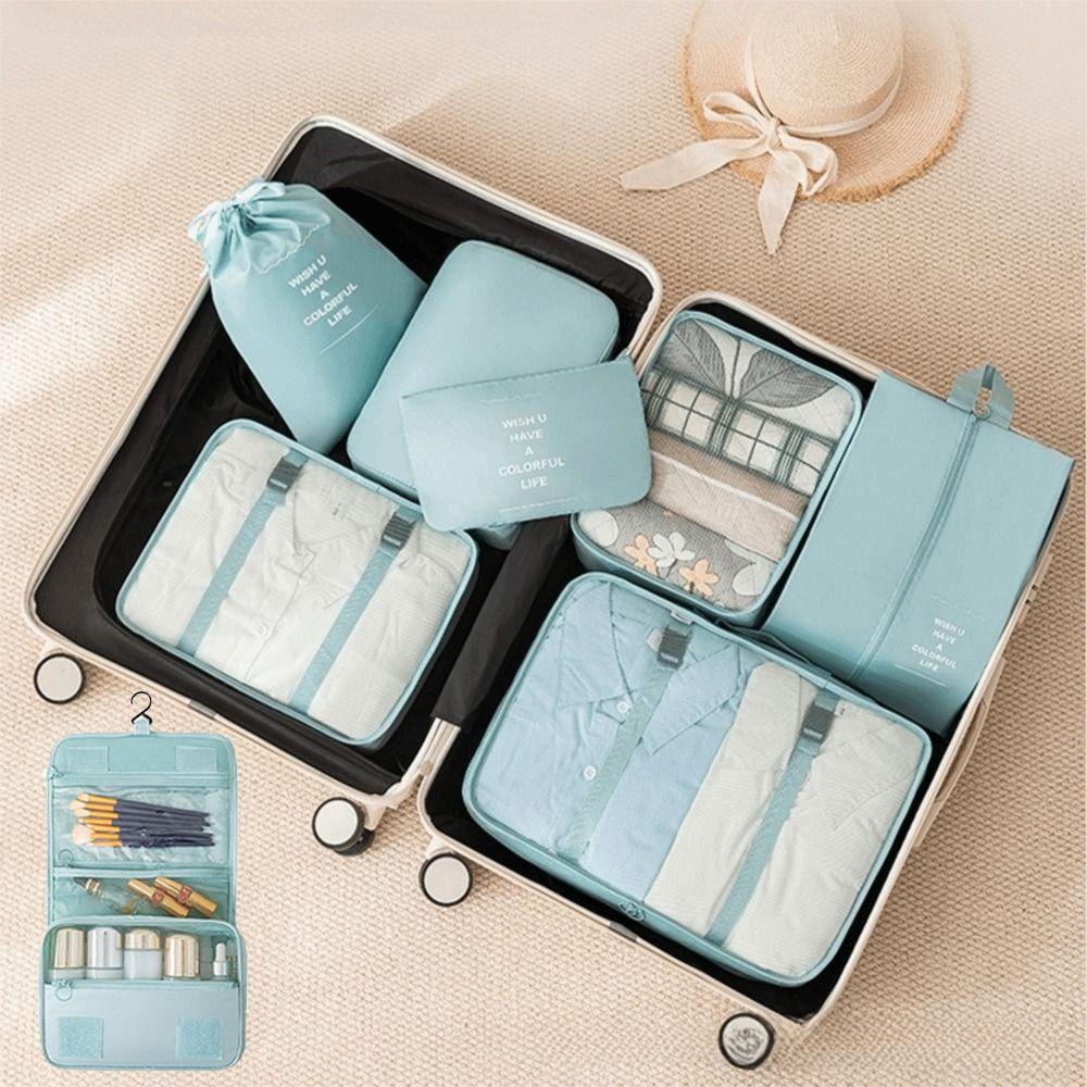 8Pcs Foldable Travel Organizer Set Waterproof Large Capacity Suitcase Packing Cubes Various Sizes with Handle Suitcase Pouch