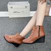 Women's Retro Chunky Heel Ankle Boots Side Zipper Slip On Platform Shoes Plus Size