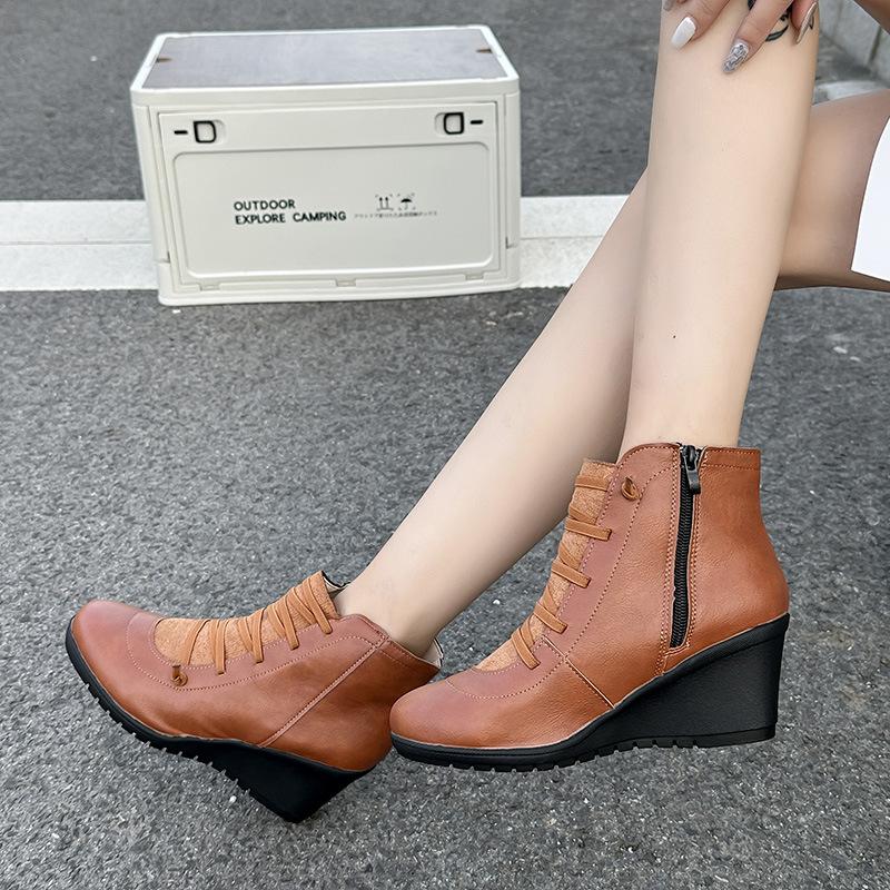 Women's Retro Chunky Heel Ankle Boots Side Zipper Slip On Platform Shoes Plus Size