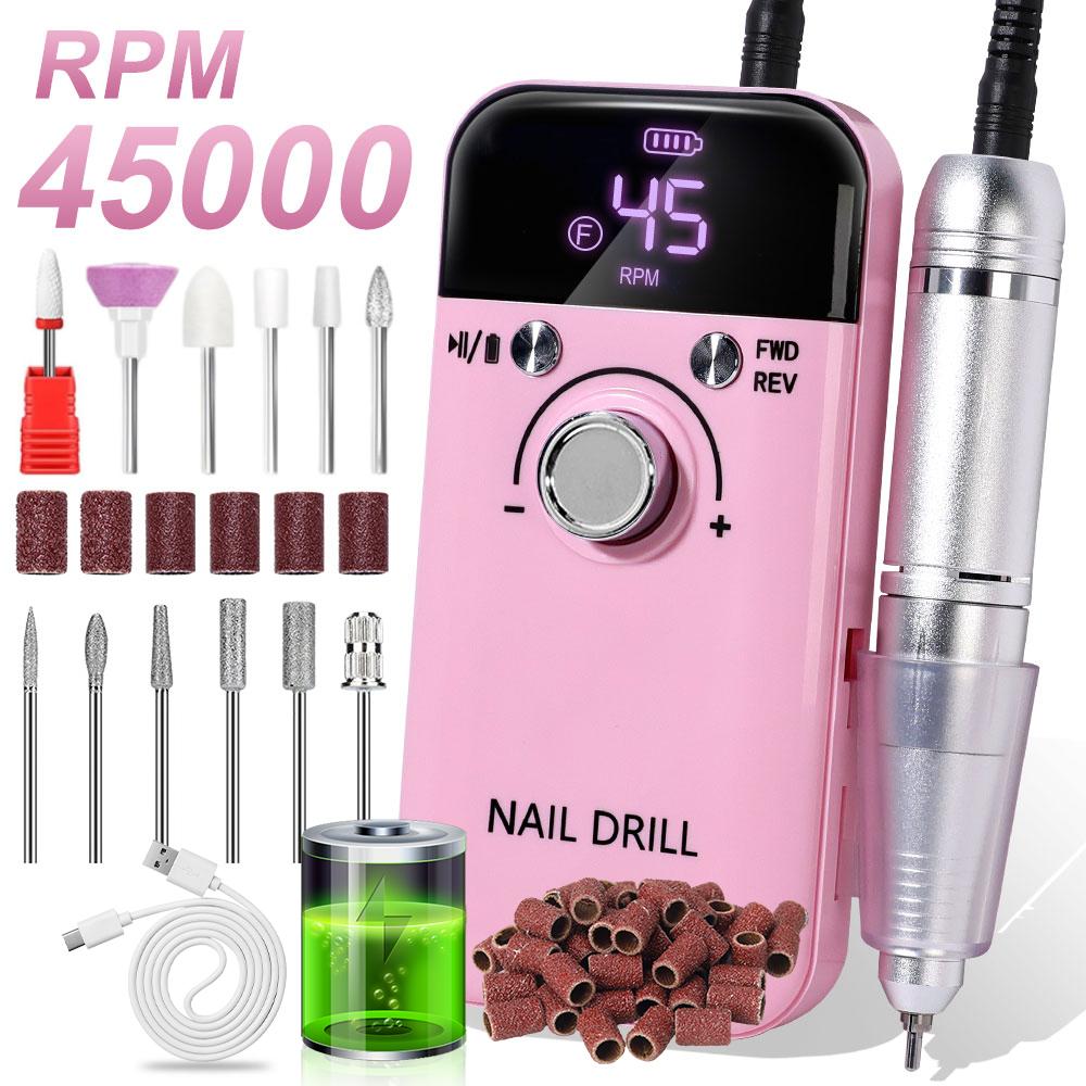 

DianaBeauty 45000RPM Nail Drill Machine Low Noise Portable Nail Drill Machine Rechargeable Nail Sander File For Manicure Salon USB