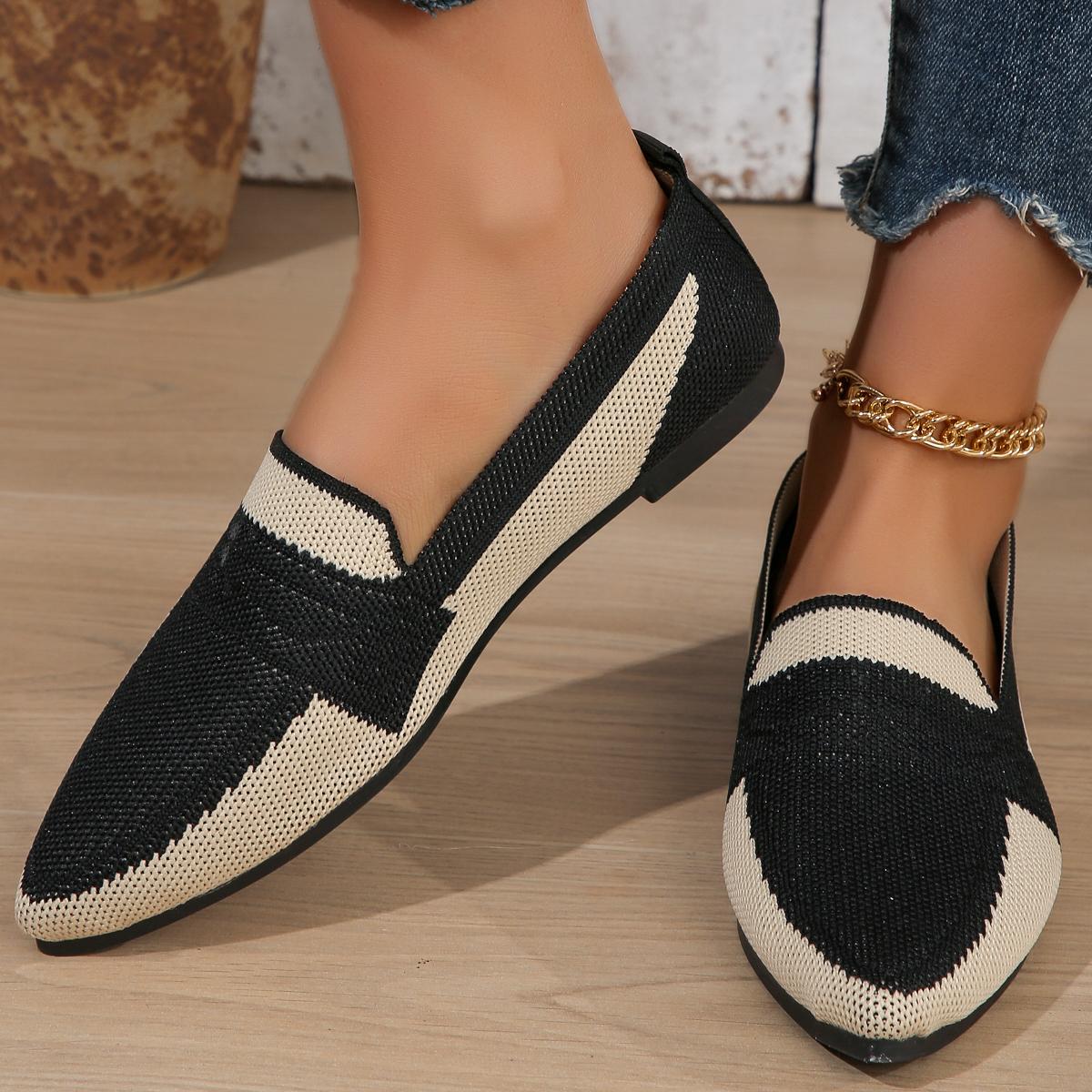 

Женские балетки контрастных цветов с острым носком, трикотажные мокасины с мягкой подошвой, женские легкие дышащие туфли на плоской подошве для ходьбы 43 чёрный