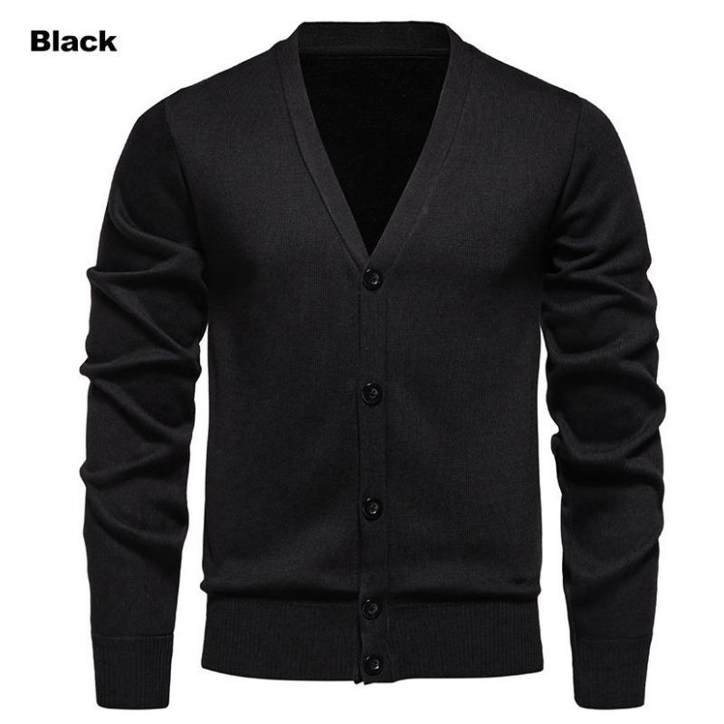Men Slim Fit Fleece Knit Long Sleeve Cardigan Solid Color Casual