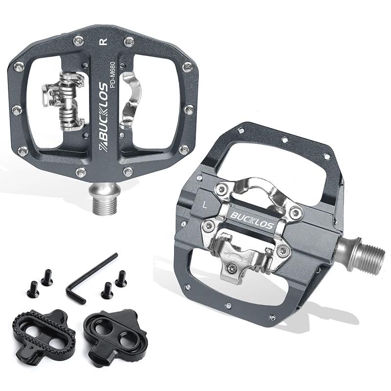 BUCKLOS MTB Pedal for SPD System Bicycle Mixed Pedal Mountain Bike Self-locking Pedals Aluminum Alloy MTB Bike Clipless Pedals