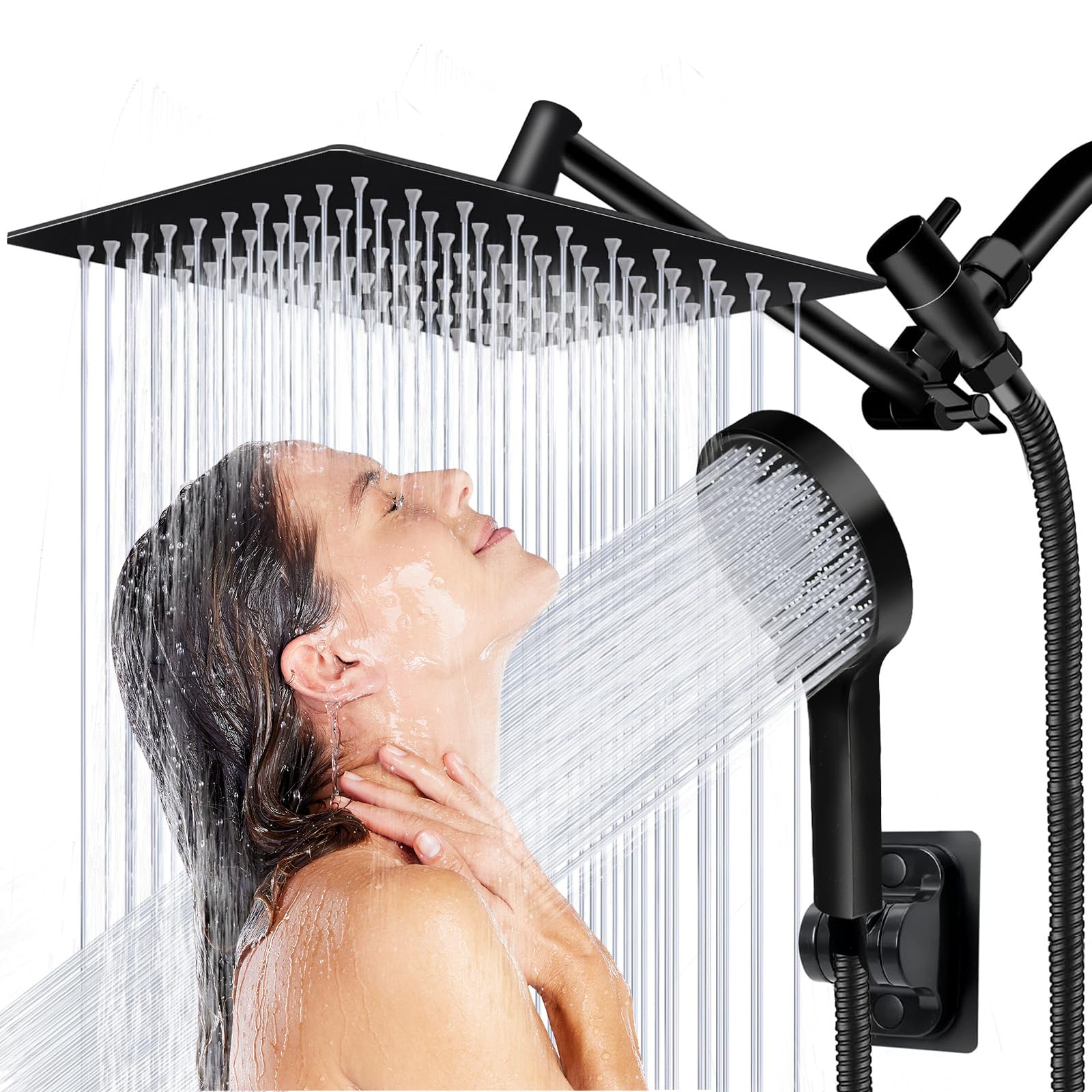 

8 inch Multifunction High Pressure Rain Shower Head with Handheld Spray Combo with 11 Angle Adjustable Extension Arm/Flow Regulator/Shower System 8 Inch