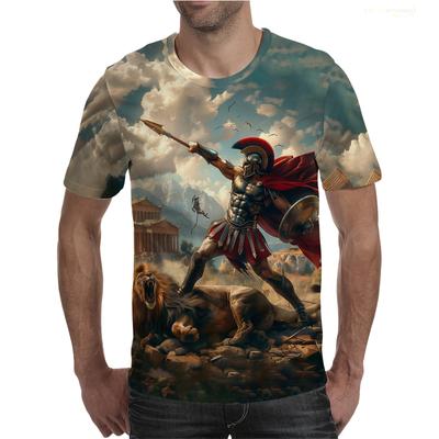 T-shirt imprimé gladiateur romain, vêtement d'été, style soldat spartiate, décontracté, unisexe, pour homme et enfant