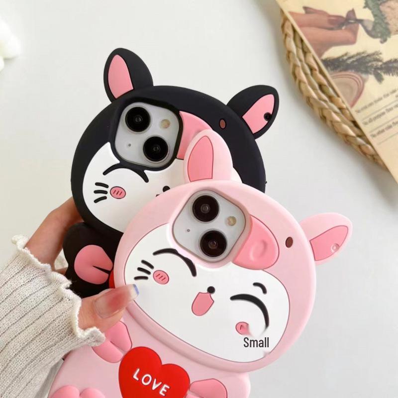 3D Piggy Cat Cartoon Silicone Case for Apple iPhone - Full Coverage, Cute Design iPhone 6/7/8