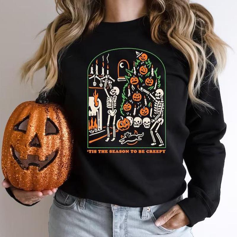 European Halloween 2026 Pumpkin Print Women's Long Sleeve Casual Sweatshirt