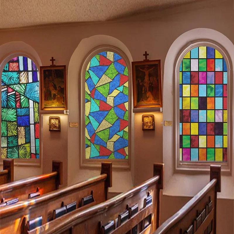 Autocolante pentru geamuri cu vitralii, folie de intimitate, stil bisericesc, autoadezive statice, folie decorativă mată pentru geamuri, dimensiune personalizată