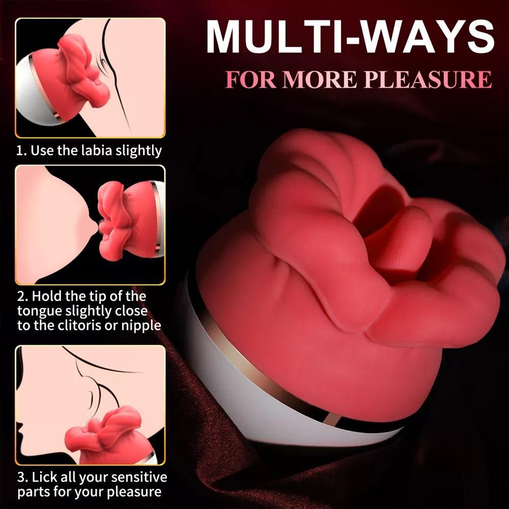 Rose Toy Sucking Tongue Licking Vibrator Female Clitoris Stimulator Mouth Biting Nipple Orgasm Sex Toys for Women Adult Couple