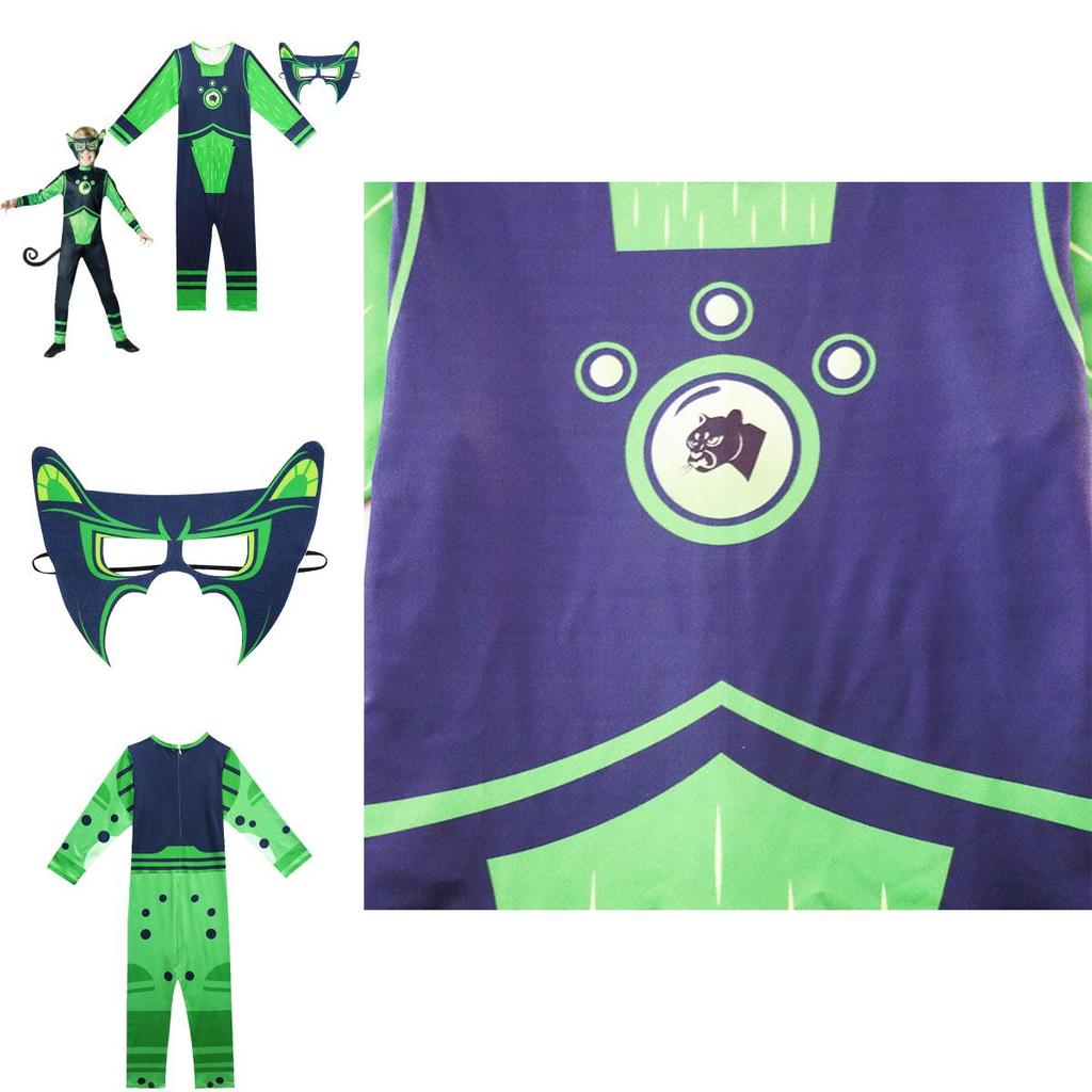 Costum Wild Kratts Puterea Creaturii Pentru Copii Cu Salopetă Verde Marin și Mască